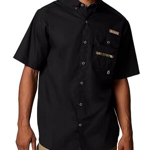 Columbia PHG Black Hunting Short Sleeve Button Up Shirt With Camo Trim, Size XXL